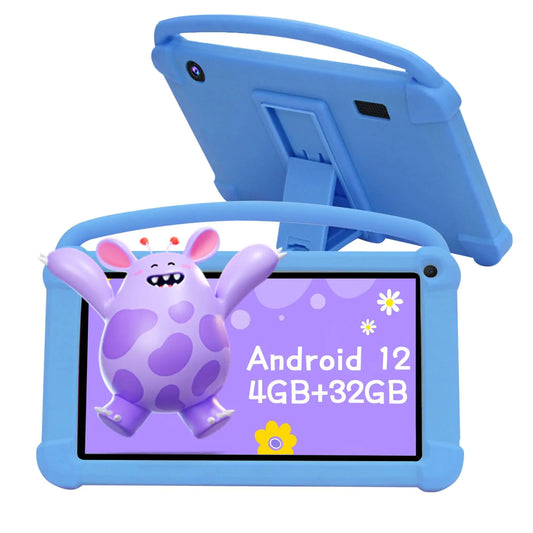 YQSAVIOR Kids Tablets Android 12 Tablet for Kids 4GB RAM 32GB ROM Toddler Tablet 7 inch IPS Screen Parental Control 2+5MP Dual Camera Shockproof Case for Educational Games