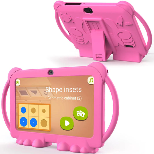 Kids Tablet 7 inch Android 12 Tablet for Kids 4GB RAM 32GB ROM 1TB Expand Toddler Tablet with Parental Control IPS Screen Dual Camera Educational Games Shockproof Case for Boys/Girls (Pink)